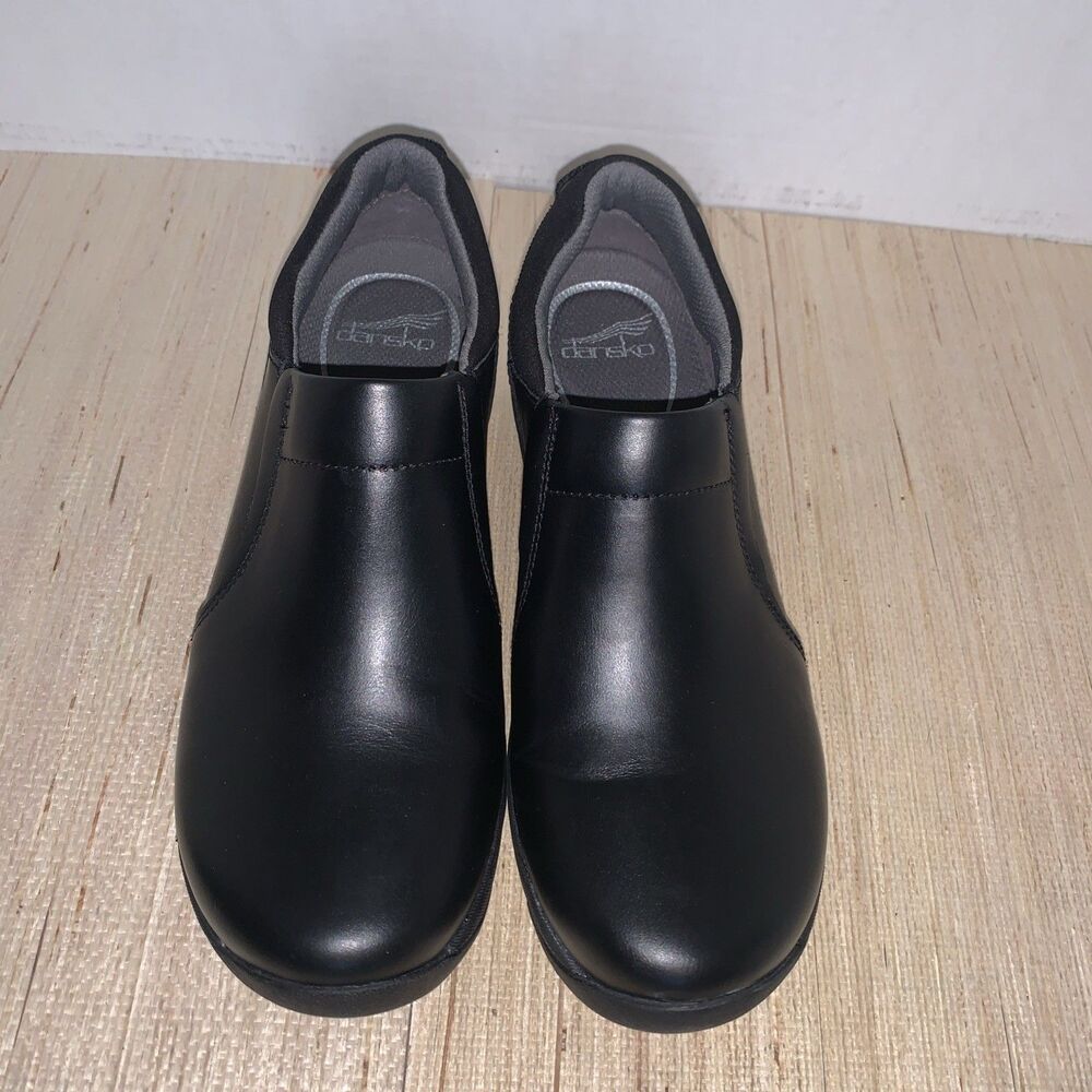 Dansko Neci Womens 7.5/8 EU 38 Black Leather Slip Resistant Slip On Comfort Shoe